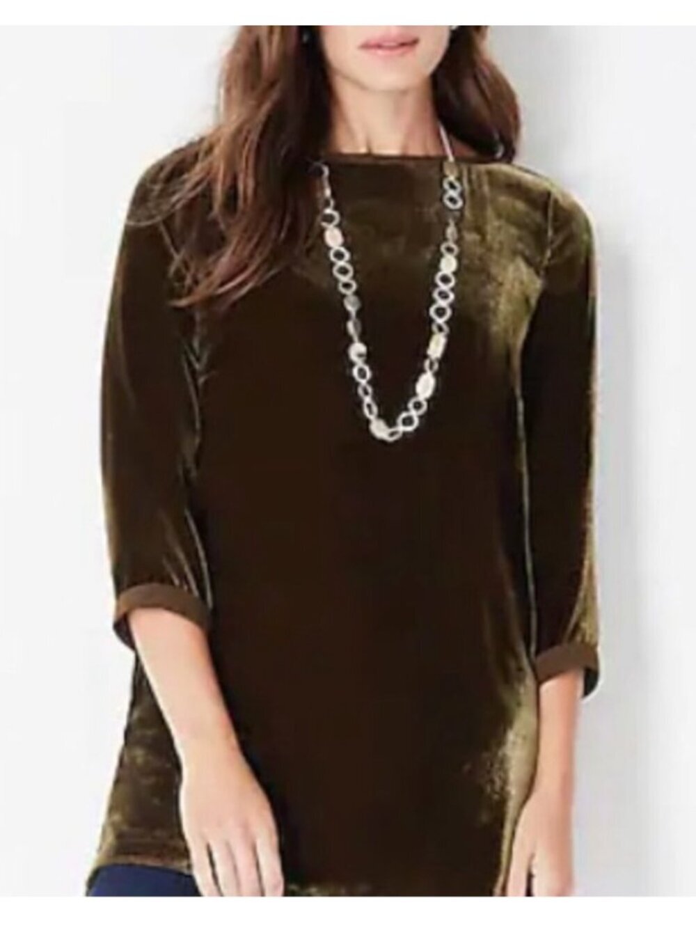 J. Jill SZXL Olive Silk Blend Velvet Tunic Top Dressy Old Money Comfy Dressy